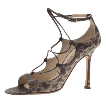Jimmy Choo Python Embossed Lace Up Strappy Sandals Size 37.5