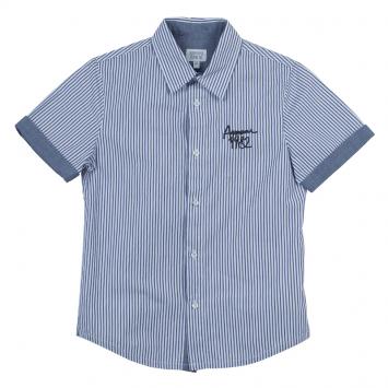 Pre Owned Armani Junior Blue and White Striped Short Sleeve Shirt 8 Yrs