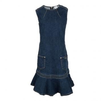 Pre Owned Armani Junior Indigo Dark Wash Denim Sleeveless Ruffle Bottom Dress 12 Yrs