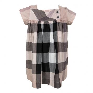 Pre Owned Burberry Children Antique Pink Checked Cotton Dress 12 Months