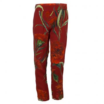 Pre Owned Dolce and Gabbana Red Floral Print Leggings 6 Yrs