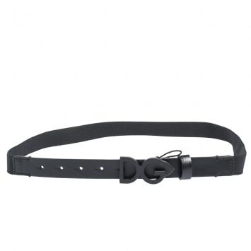 Pre Owned Dolce & Gabbana Black Leather and Stretchy Jersey Logo Buckle Belt L/69CM