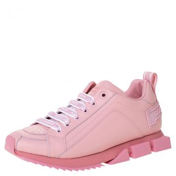 Pre Owned Dolce & Gabbana Pink Leather Super Queen Platform Sneakers Size IT 36 (Kids)