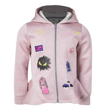 Pre Owned Fendi Pink Embroidered Ruffle Detail Hooded Zip Front Jacket 4 Yrs