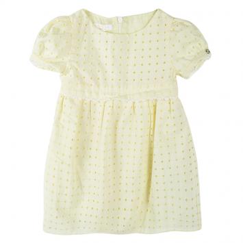 Pre Owned Gucci Kids Yellow Cutout Lace Trim Detail Cotton Sangallo Dress 6-9 M