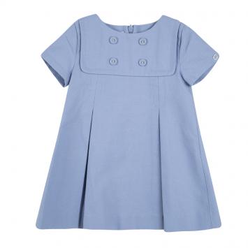 Pre Owned Gucci Kids SS'15 Sky Blue Button Detail Pleated Cotton Dress 6-9 M