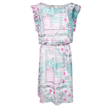 Pre Owned John Galliano Kids Multicolor Gazette Print Gathered Waist Dress 14Yrs