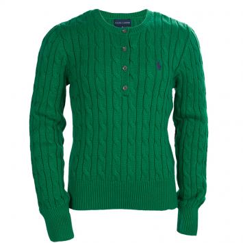 Pre Owned Ralph Lauren Green Cable Knit Suede Elbow Patch Detail Sweater 8/10 Yrs