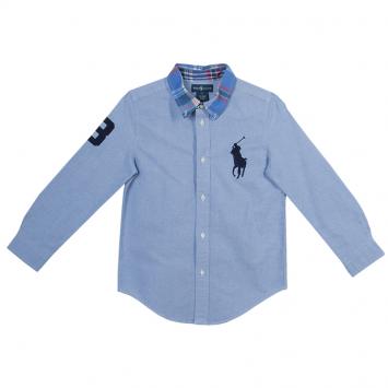 Pre Owned Ralph Lauren Blue Checked Collar Detail Long Sleeve Buttondown Shirt 7 Yrs