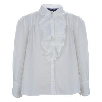 Pre Owned Ralph Lauren White Pintucked Lace Trim Ruffle Detail Long Sleeve Blouse 5 Yrs
