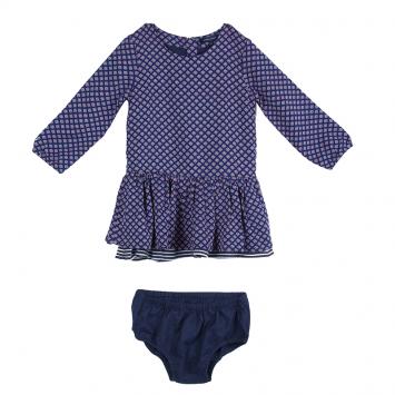 Pre Owned Tommy Hilfiger Navy Blue Printed Dress and Bloomer Set 12 Months
