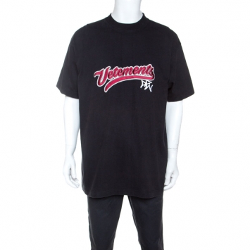 Pre Owned Vetements Black Washed Out Cotton Oversized Embroidered T-Shirt XS