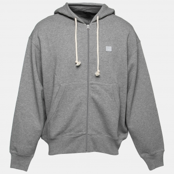 Pre Owned Acne Studios Grey Cotton Front Zip Hoodie L