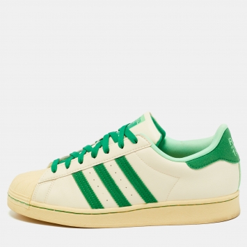 Pre Owned Adidas Superstar Ravi Restaurant Size 44 Cream/Green Leather Low Top Sneakers