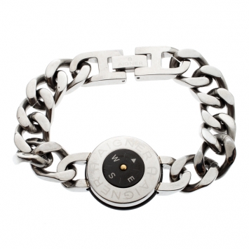 Pre Owned Aigner Stainless Steel Black Enamel Compass Bracelet 18 cm