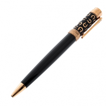 Pre Owned Aigner Logo Embossed Black Resin Gold Tone Rollerball Pen