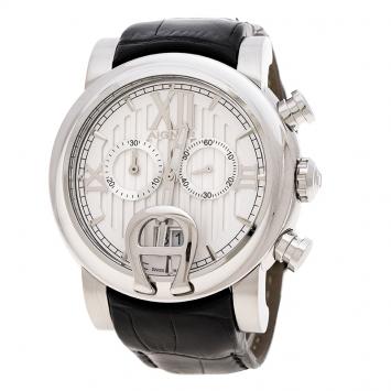 Pre Owned Aigner Silver White Stainless Steel Bari A37500 Men's Wristwatch 44 mm