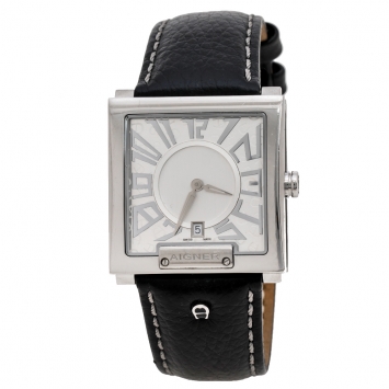 Pre Owned Aigner Silver Stainless Steel Leather Torino A27000 Men's Wristwatch 36 mm
