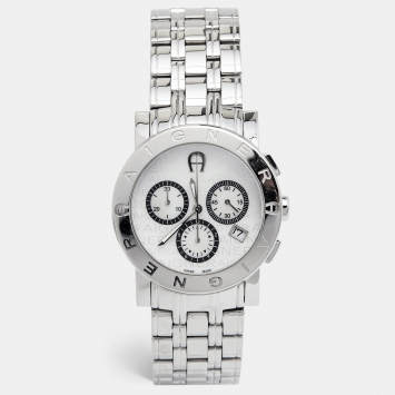 Pre Owned Aigner White Mother of Pearl Stainless Steel Cortina Chrono A26100 Men's Wristwatch 38 mm