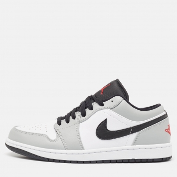 Pre Owned Air Jordans Grey/White Leather Jordan 1 Low Light Smoke Grey Sneakers Size 42