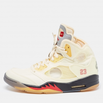 Pre Owned Off White x Air Jordan Cream Mesh Air Jordan 5 Retro Sail High Top Sneakers Size 47