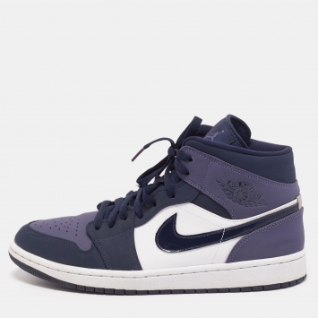 Pre Owned Air Jordan's Multicolor Leather and Nubuck Leather Jordan 1 Mid Obsidian Sneakers Size 44