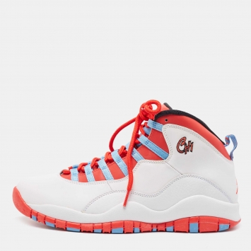 مملوكة مسبقًا Air Jordans White/Red Leather Jordan 10 Retro Chicago Flag Sneakers Size 43 