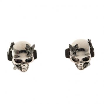 Pre Owned Alexander McQueen Fly & Skull Silver Tone Cufflinks