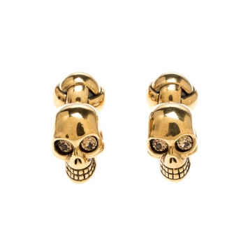 Pre Owned Alexander McQueen Skull Crystal Gold Tone Cufflinks