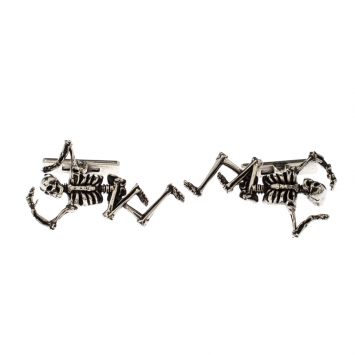 Pre Owned Alexander McQueen Dancing Skeleton Silver Tone Cufflinks