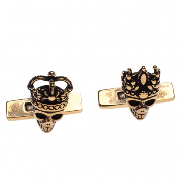 Pre Owned Alexander McQueen Antique Gold Tone King and Queen Skull Cufflinks 