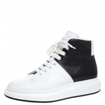 Pre Owned Alexander McQueen White/Black Leather Lace Up High Top Sneakers Size 45