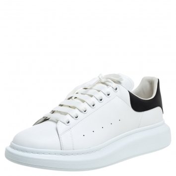 Pre Owned Alexander McQueen White And Black Leather Oversized Low Top Sneakers Size 46