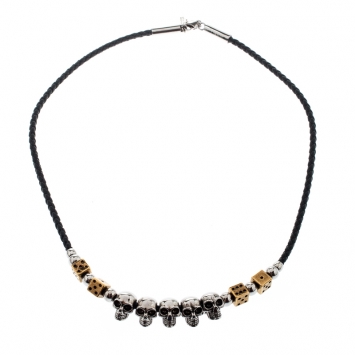 Pre Owned Alexander McQueen Skull Dice Charm Leather Cord Necklace