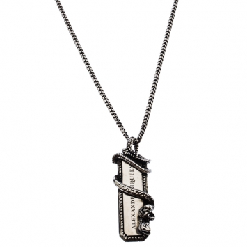 Pre Owned Alexander McQueen Silver Tone Snake Tag Necklace