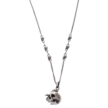 Pre Owned Alexander McQueen Raven Skull Silver Tone Pendant Chain Necklace
