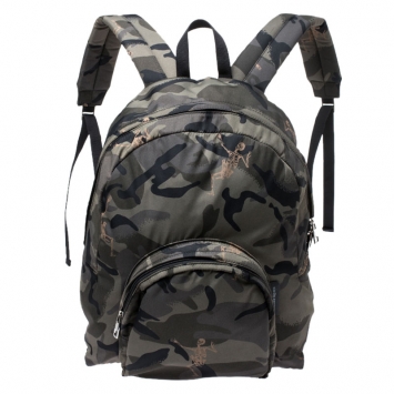 Pre Owned Alexander McQueen Green Camouflage Nylon Dancing Skeleton Backpack 