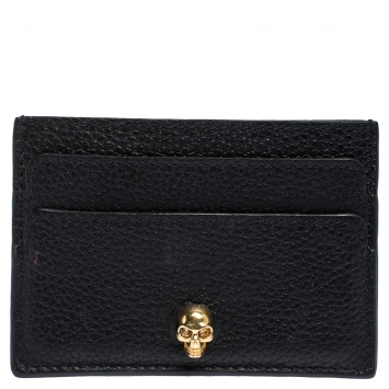 Pre Owned Alexander McQueen Black Leather Skull Card Holder
