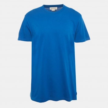 Pre Owned Alexander McQueen Blue Logo Print Cotton T-Shirt M