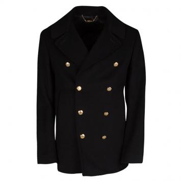 Pre Owned Alexander McQueen Black Wool Cashmere Double Breasted Coat L