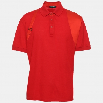 Pre Owned Alexander McQueen Red Cotton Knit Polo T-Shirt XL