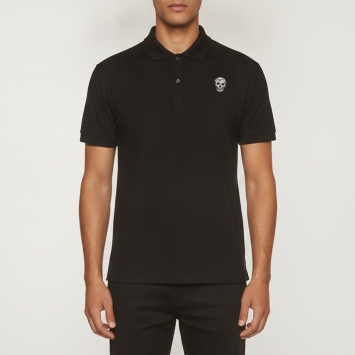 Pre Owned Alexander McQueen Black Embroidered Skull Patch Pique Cotton Polo T-Shirt XL