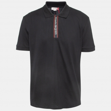 Pre Owned Alexander McQueen Black Logo Intarsia Pique Cotton Polo T-Shirt XXL