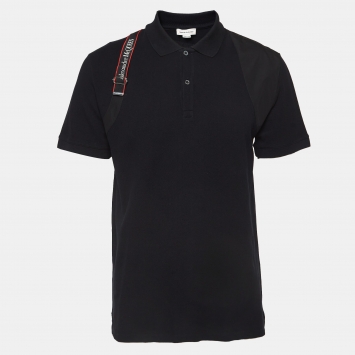 Pre Owned Alexander McQueen Black Logo Harness Cotton Pique Polo T-Shirt XL