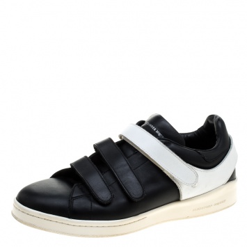Pre Owned Alexander McQueen Monochrome Leather Velcro Sneakers Size 44