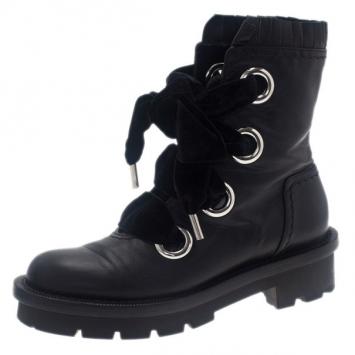 Pre Owned Alexander McQueen Black Leather Combat Boots Size 38.5