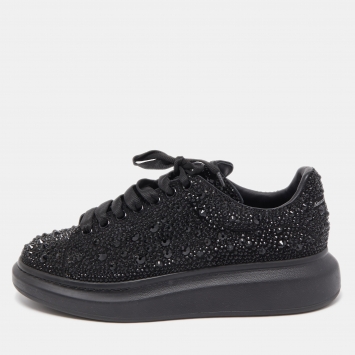 Pre Owned Alexander McQueen Black Crystal Embellished Leather Oversized Sneakers Size 43