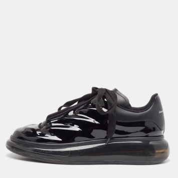 Pre Owned Alexander McQueen Black Patent and Leather Oversized Sneakers Size 43