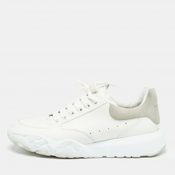 Pre Owned Alexander McQueen White/Grey Suede and Leather Oversized Low Top Sneakers Size 45