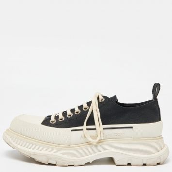 Pre Owned Alexander McQueen Black Canvas and Rubber Tread Slick Lace Up Sneakers 41